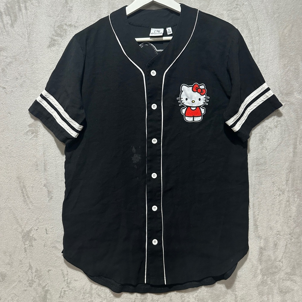 Hello Kitty Aeropostale Baseball Jersey Black Button Up Shirt Small Embroidered